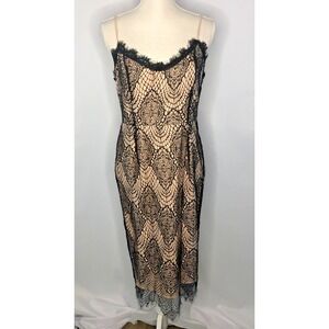 MISSGUIDED Black‎ & Nude Lace Bodycon Dress Spaghetti Straps Size 14